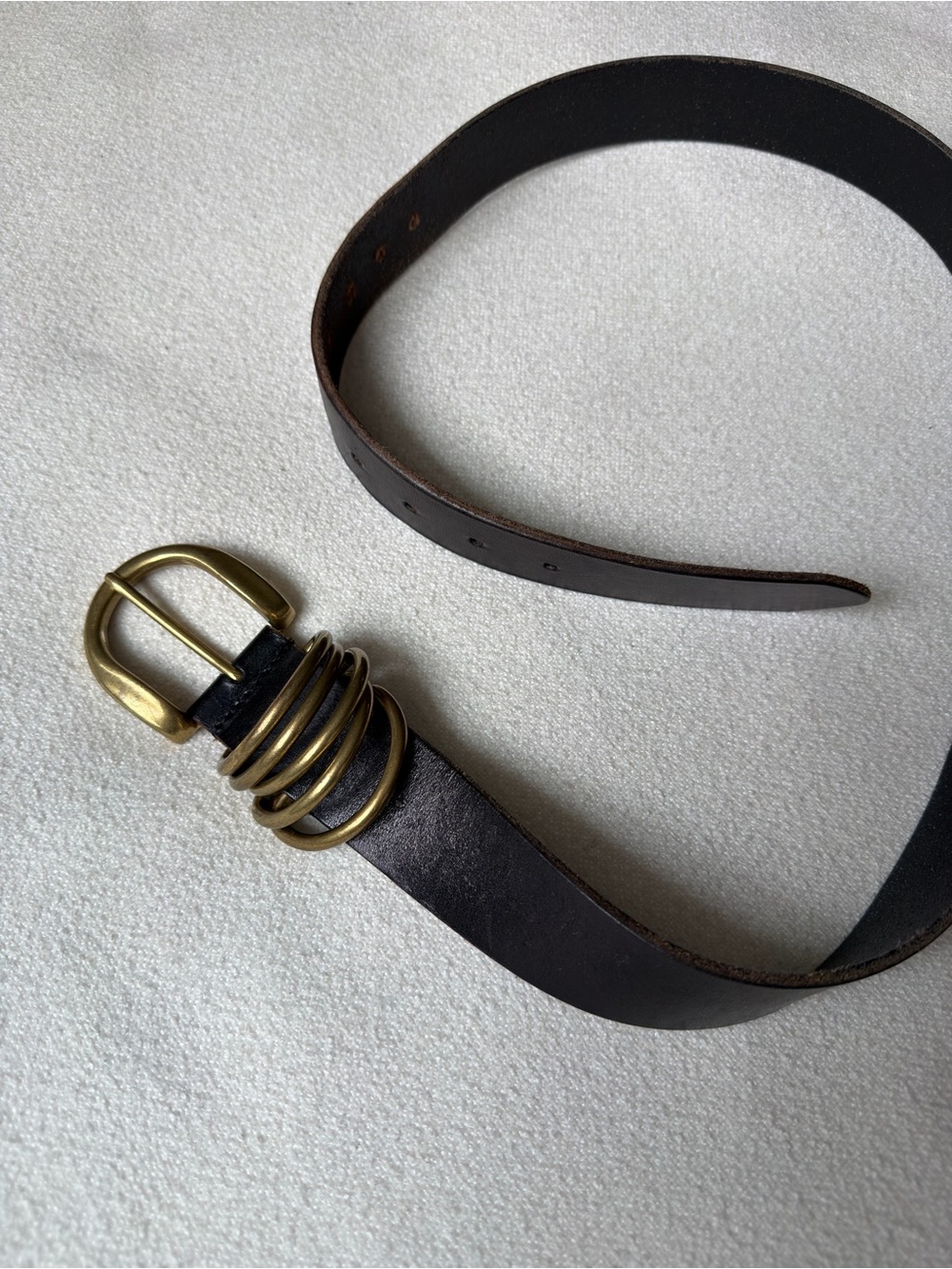 Anthropologie Black Leather Belt with Antiqued Brass Rings